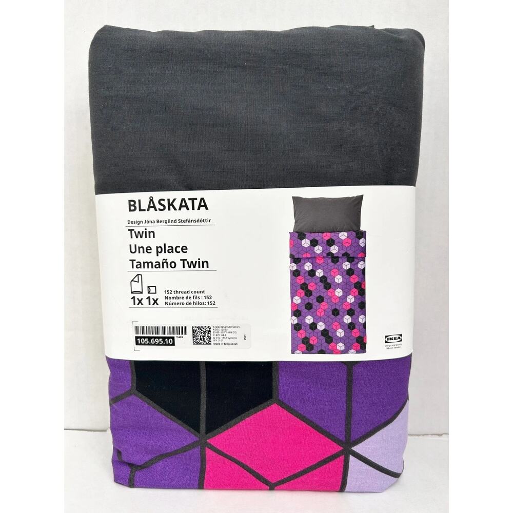 IKEA BLASKATA Duvet Cover Pillowcase Purple Black Twin 105.695.10-NEW